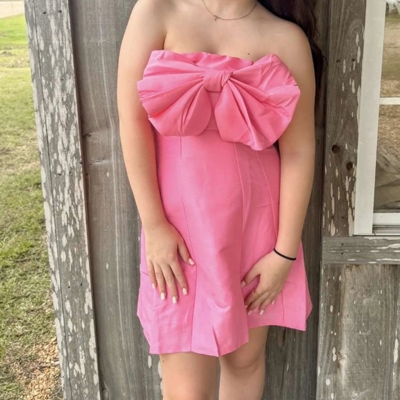 She + Sky STRAPLESS A LINE BOW MINI DRESS - Picture 8 of 9